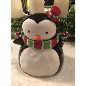 Penguin Cookie Jar Small Grassland Road Scarf and Top Hat NIB